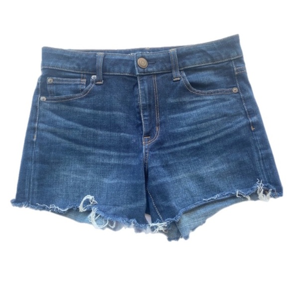 American Eagle 360 Super Stretch Denim Mini Shorts W6 Hi Rise Mid Blue - Picture 1 of 12